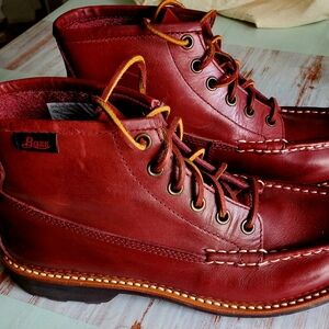 New Bass red leather boots, size 8